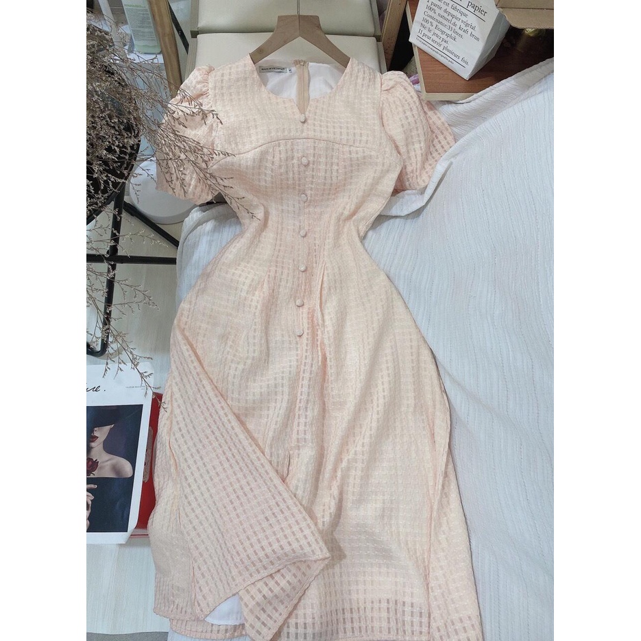 Đầm Xoè Caro Nút Bọc 3 màu - D0613