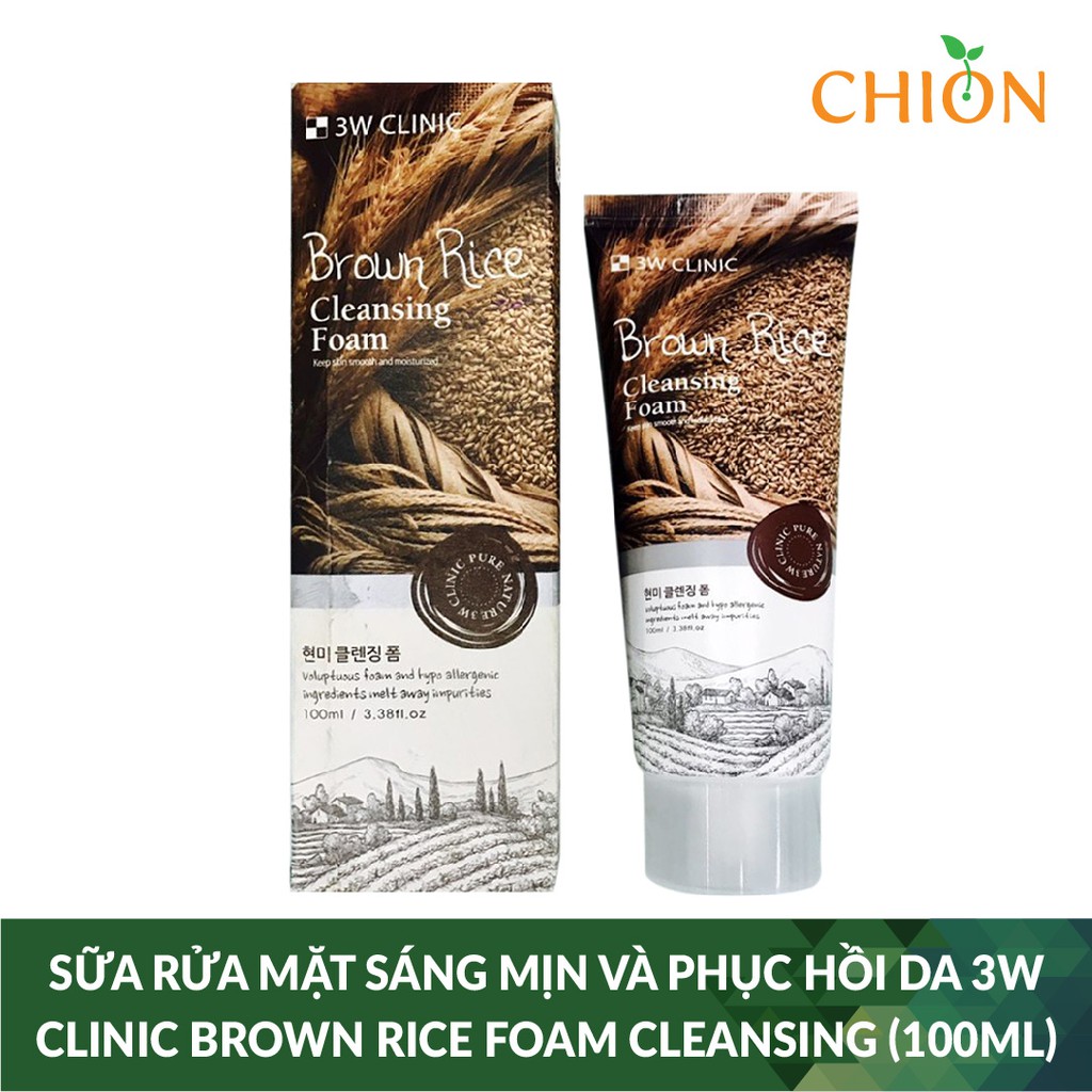 Sữa Rửa Mặt Sáng Mịn và Phục Hồi Da Chiết Xuất Từ Gạo 3W Clinic Brown Rice Foam Cleansing (100ml) - Hàn Quốc Chính Hãng