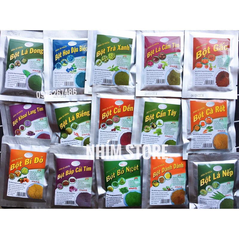 Bột tạo màu tự nhiên 20g (lá nếp lá dứa /hoa đậu biếc /dành dành /củ dền /lá gai /bột gấc /khoai lang tím/cẩm tím)
