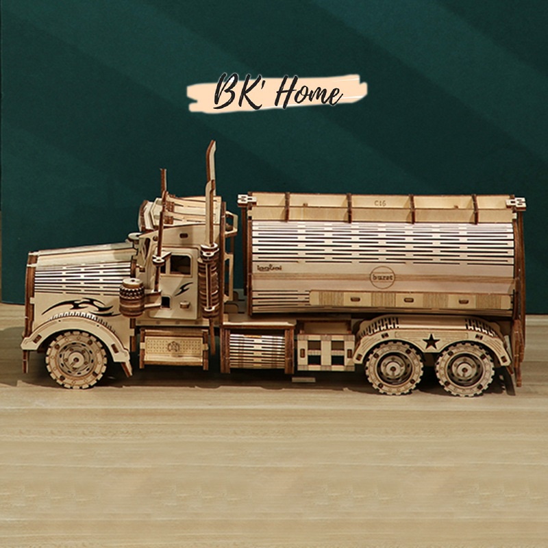 Đồ chơi gỗ lắp ráp 3D Birkeetoys mô hình xe chở nhiên liệu fuel tank car cắt laser