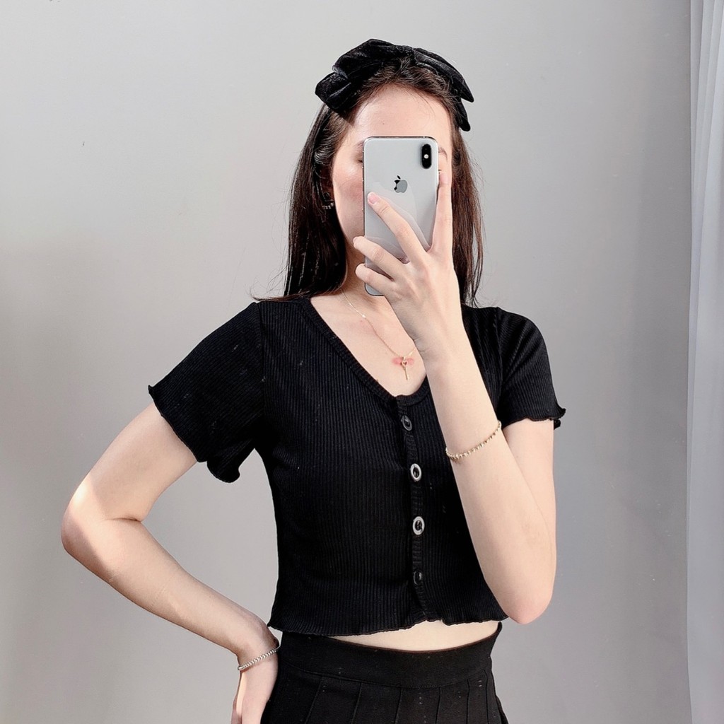 Áo croptop nữ bigsize tay ngắn cổ tim kiểu ôm thun body T18 STORE CT12