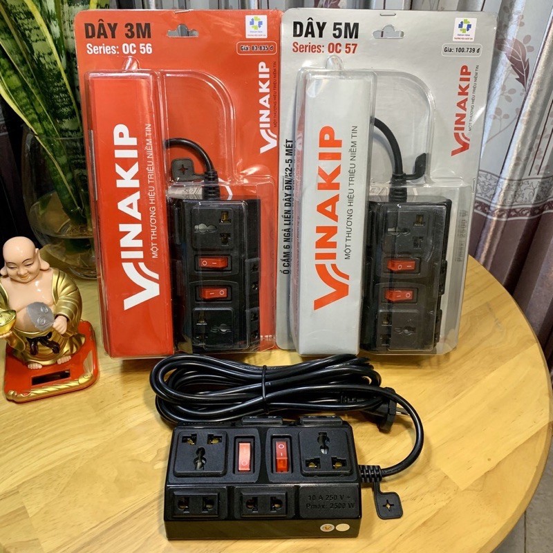 Ổ cắm vinakip 6 ngả đa năng liền dây