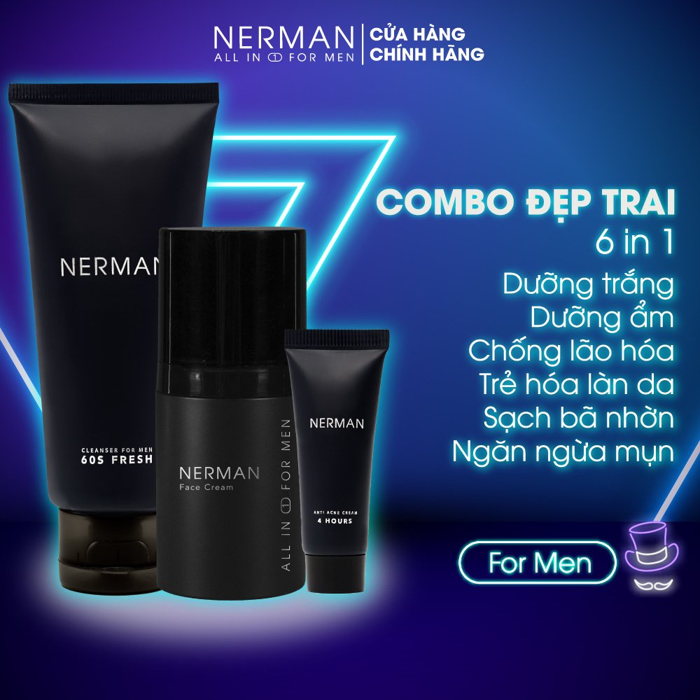 Combo đẹp trai 6 in 1 ngừa mụn dưỡng trắng cho nam Nerman