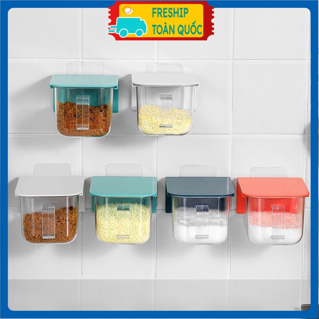 Bộ Đựng Gia Vị Nhà Bếp, Hộp Đựng Gia Vị Dán Tường - Chất Liệu Nhựa, Dán Keo Siêu Chắc