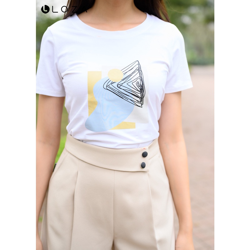 Quần short nữ LOZA cạp lệch đính cúc đen- LQ03109