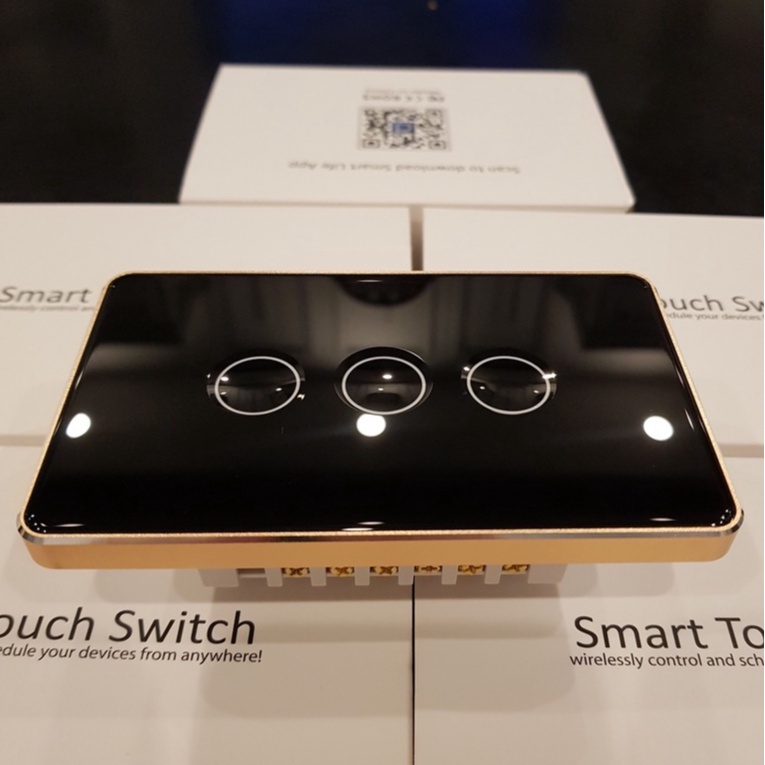 Công tắc thông minh wifi tuya phím lõm, viền nhôm, mặt kính 2.5D cao cấp