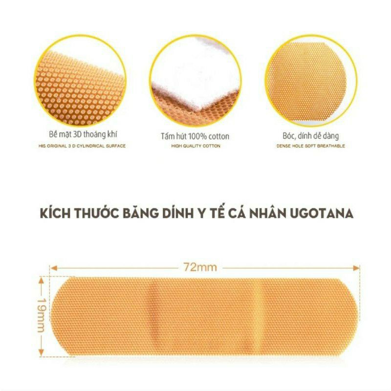 Băng dính cá nhân y tế Ugotana, có giãn, không thấm nước, dễ gỡ bỏ, hộp 102 cái và 30 cái - Soleil shop