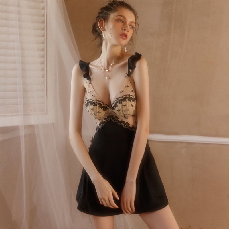 Đầm ngủ 2 dây, Váy ngủ 2 dây lụa satin cao cấp đũng lưng sexy ST70
