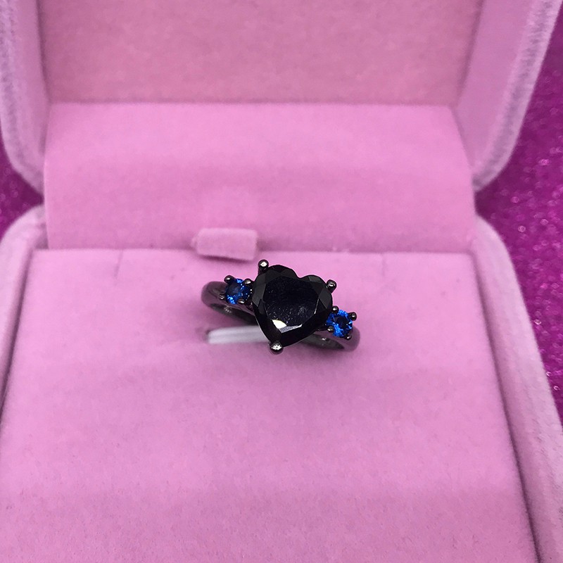 Nhẫn bạc 925 mạ vàng đen 18K hình trái tim đính đá thời trang cho nữ R934