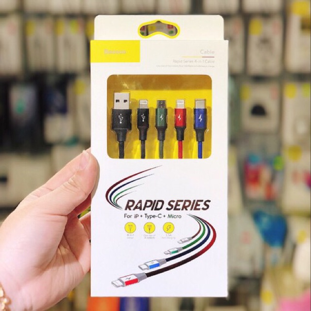 Cáp sạc Baseus và truyền dữ liệu tốc độ cao 4 cổng sạc Baseus Rapid Series 4 in 1 Cable (type-c, micro, 2 lightning )