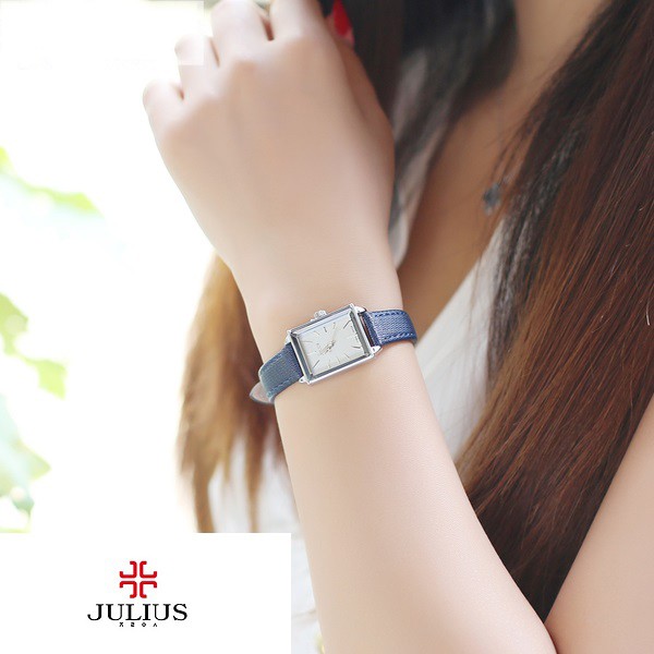 Đồng hồ nữ Julius Hàn Quốc JA-787 dây da mặt chữ nhật cổ điển