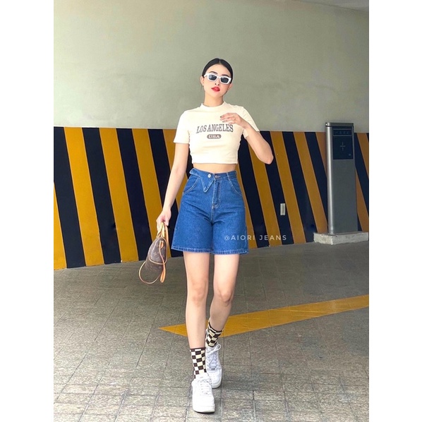Quần Jeans Nữ Aiori Quần Ngố Lửng Ống Rộng Dáng Chữ A Lưng Cao Vải Cực Xịn, Chất Jeans Cotton Thoáng Mát, Mềm Mịn_239