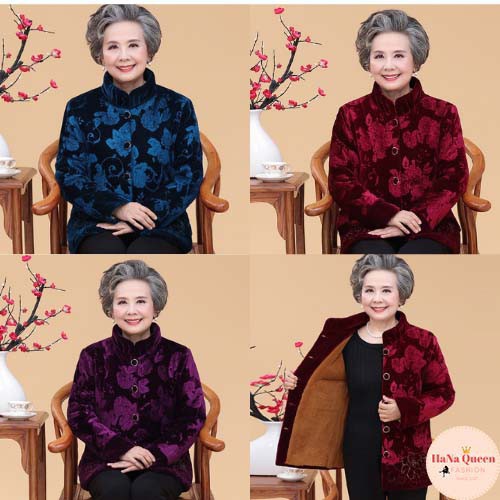 Áo ấm cho bà, áo khoác nhung đại hàn cho người già