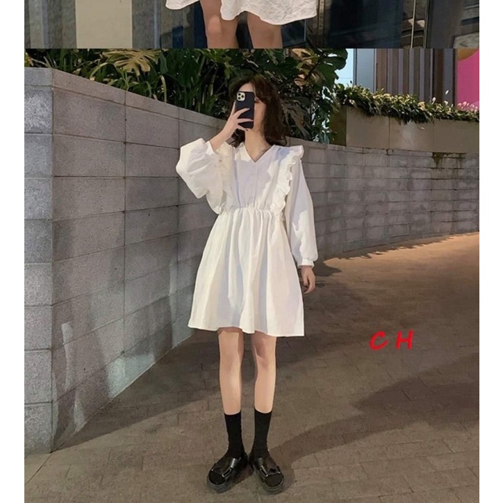 Đầm nữ babydoll tay bồng cánh rơi tay dài dáng xoè hai mầu đen trắng - Váy tiểu thư siêu đẹp freesize phong cách vintage | BigBuy360 - bigbuy360.vn