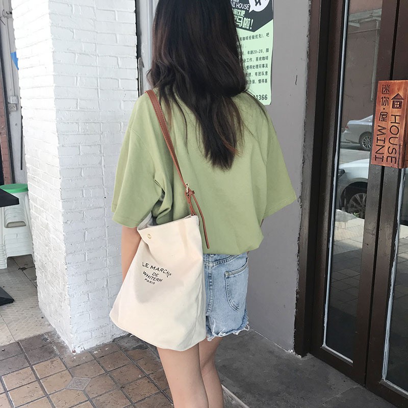 Túi Tote Đeo Chéo Vải Canvas Dày Dặn Kết Hợp Quai Da Siêu Chất Hàng Quảng Châu Loại 1 Tặng Kèm Ví Nhỏ Xinh Xắn