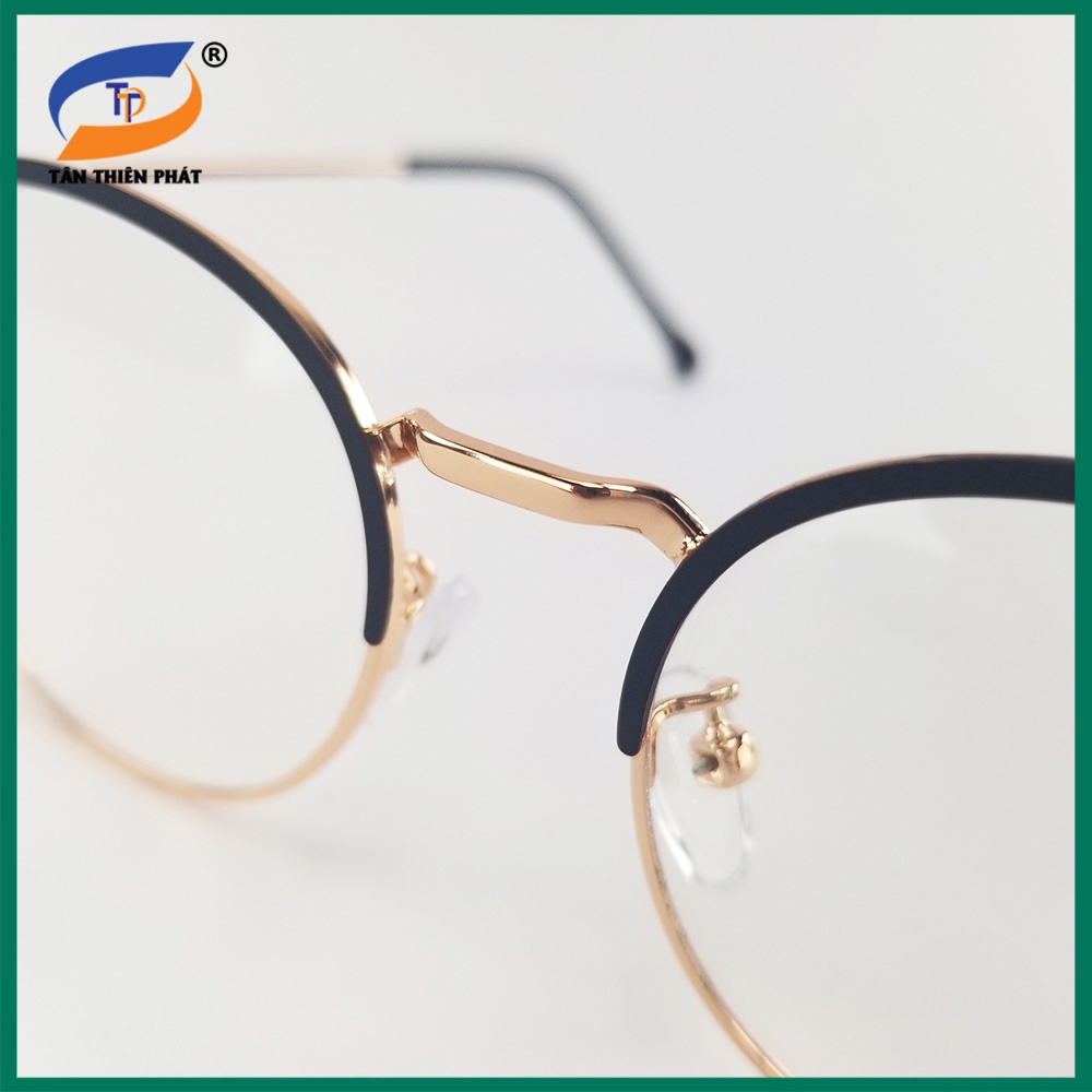 Gọng kính cận nữ mắt tròn tai mèo kim loại màu vàng, bạc, đen 5553. Tròng kính giả cận 0 độ chống ánh sáng xanh, tia UV