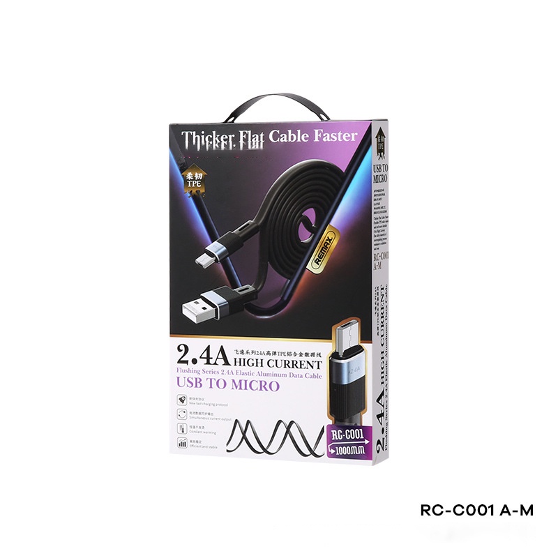 Cáp Sạc Điện Thoại Remax RC-001 Cổng Táo/Type C/ MicroUSB Dòng Sạc 2.4A Vỏ Bọc PVC Chống Gãy Gập