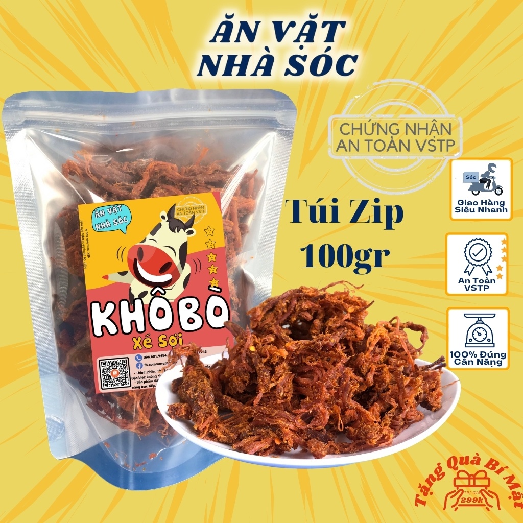 Khô Bò Xé Sợi 100gr, Khô Bò Hàng Đặc Biệt, Đồ Ăn Vặt Nhà Sóc Ngon Bổ Rẻ Sạch