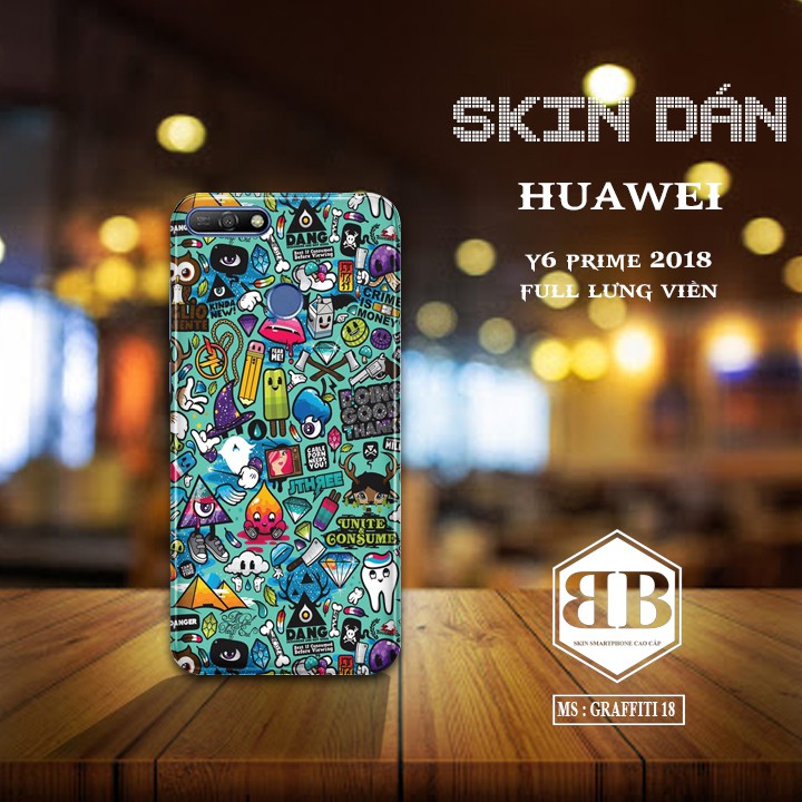 Bộ Skin Dán 3M Huawei Y6 Prime 2018 dán full lưng viền dùng thay ốp lưng điện thoại đẹp-lạ