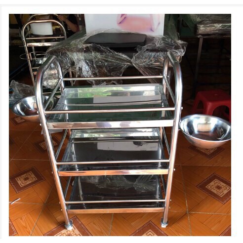 [Sale] Xe đẩy inox 3 tầng kèm 2 bát dùng cho spa thẫm mỹ viện