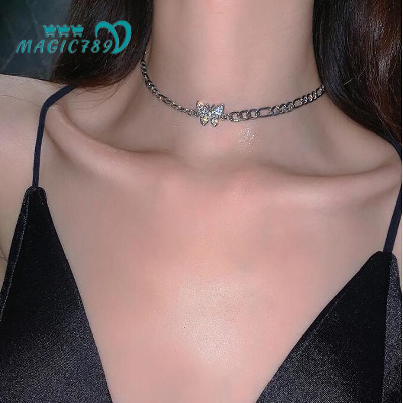 Vòng cổ choker và vòng tay mặt bươm bướm đính đá lấp lánh 789 (Có bán lẻ)