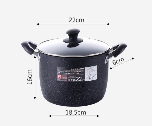 Nồi chiên, rán,nấu Vân đá chống dính SARA NHẬT BẢN cực tốt (dùng cho bếp từ ) size 22 cm cao 7086