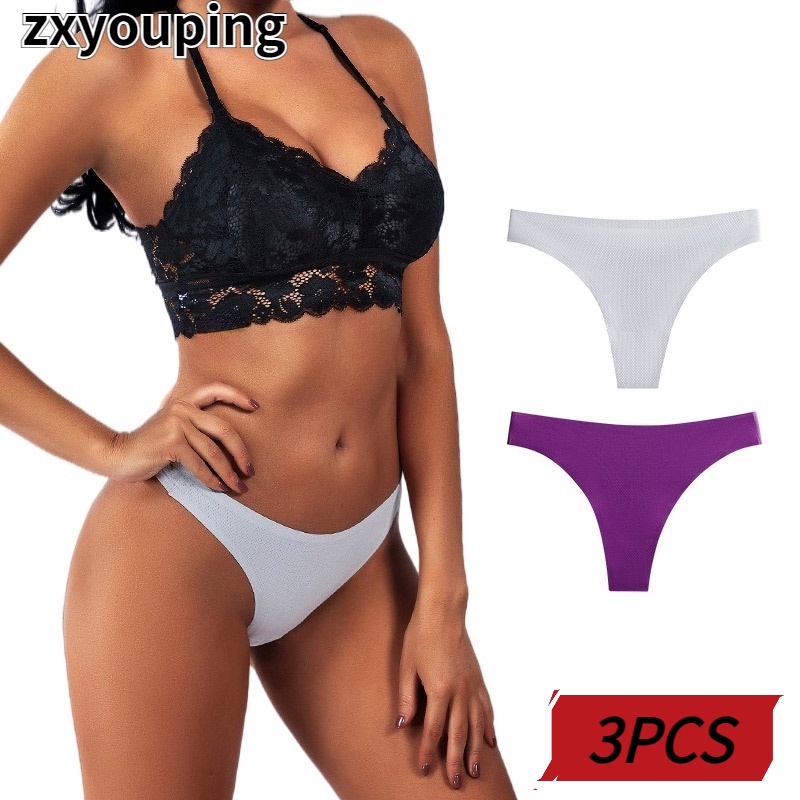 Bộ 3 quần lót thể thao bằng lụa lạnh thoáng khí không đường may phong cách Âu Mỹ quyến rũ cho nữ