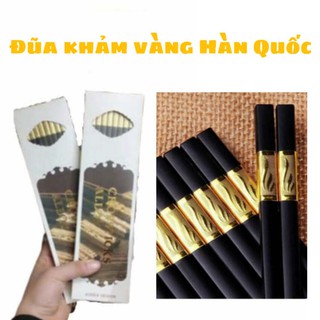 Bộ 10 đôi đũa khảm vàng Korea Design 27cm sang trọng | Đũa nhập khẩu cao cấp | Đũa mạ vàng | Đũa hợp kim chống mốc