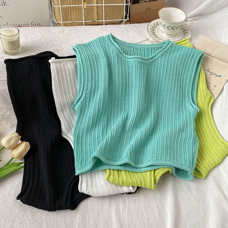 Cocory vn  Áo Croptop Dệt Kim Không Tay Dáng Rộng Thời Trang Mùa Hè Cho Nữ