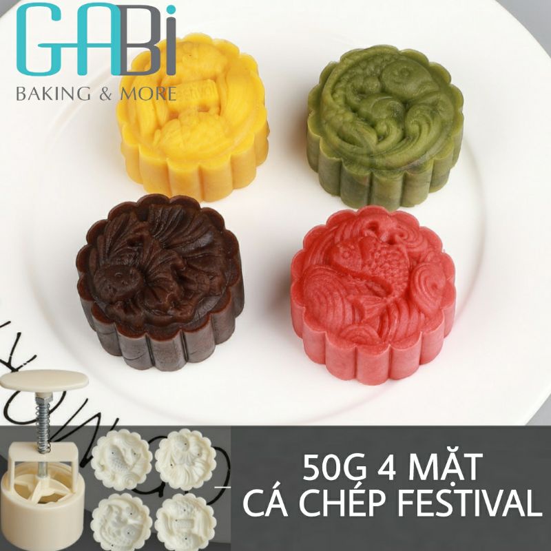 Khuôn nhấn trung thu lò xo 4 mặt cá chép Festival 50g