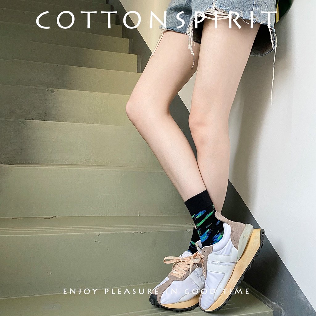 Vớ cổ cao cá tính Nam Nữ Unisex Tất dài cao cổ Phong cách đường phố cao cấp cotton in hình Hoạt hình Hàn Quốc