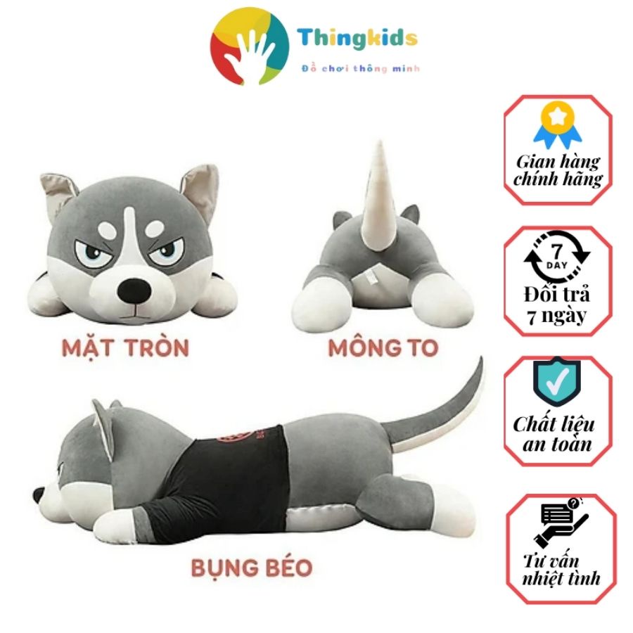 Gấu bông Chó Husky Siêu To Khổng Lồ - gối ôm cho bé chó -mèo Husky size  từ 70cm-1m7 - THINGKIDS