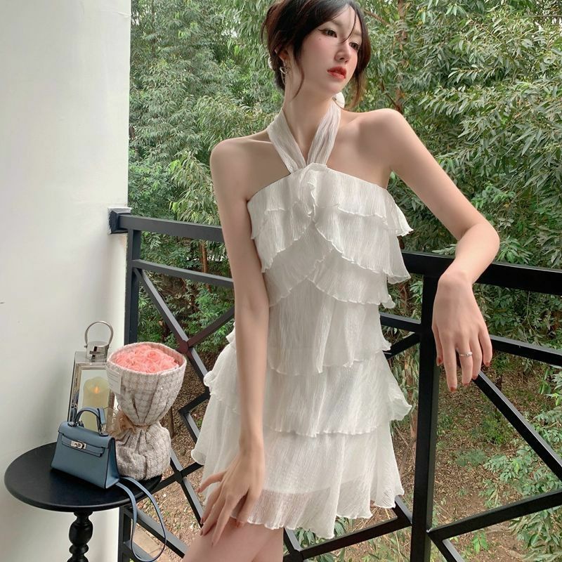 Váy Voan Nhăn Nhiều Tầng Cổ Yếm Phong Cách Hàn Quốc ❤️