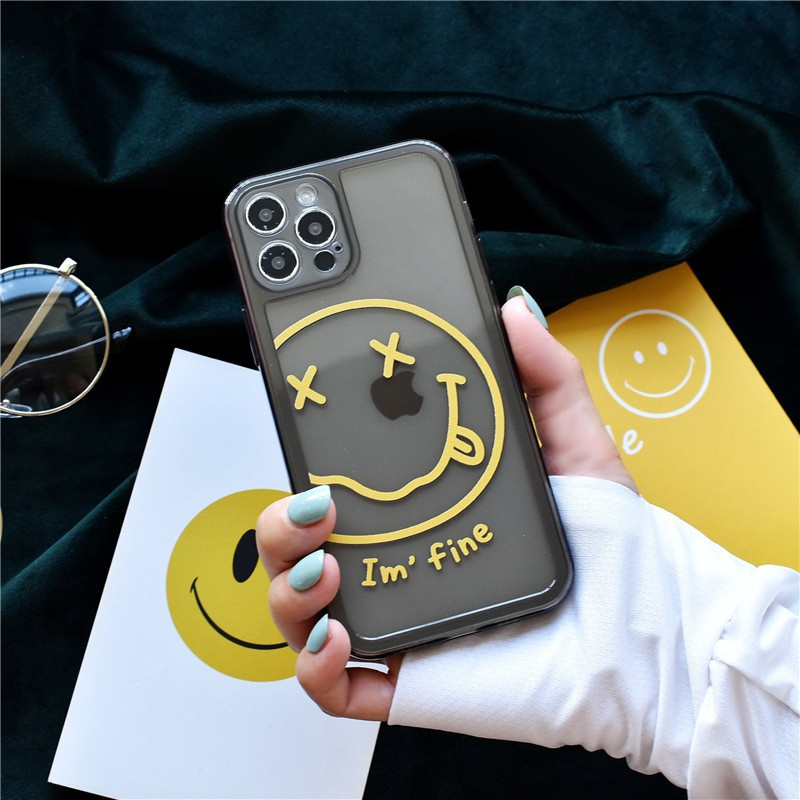 Simple Letter Smiley Case IPhone 7 8 Plus SE 2020 Couples Premium color Transparent Soft Cover IPhone 12 Pro Max 12Mini Trend Lens protection Casing IPhone 11 Pro Max X XR XS