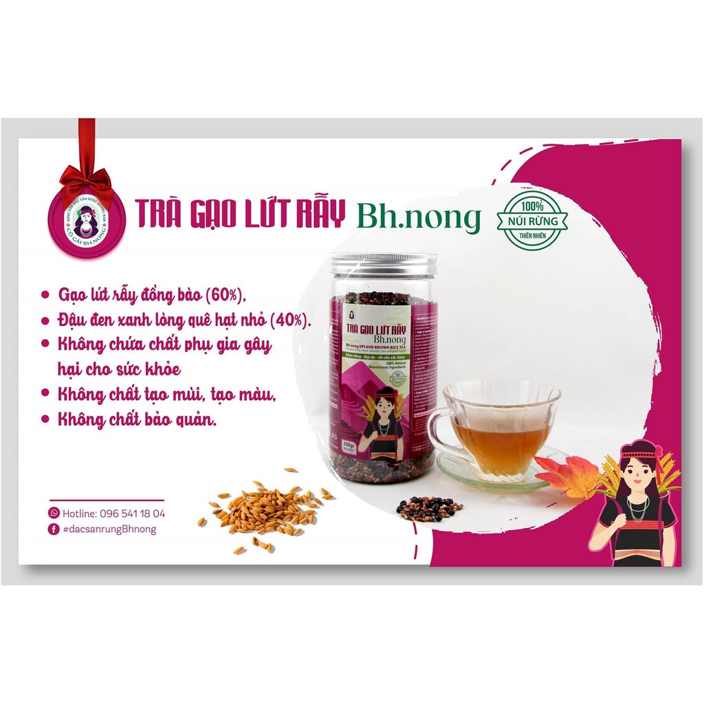 Trà Gạo Lứt Đậu Đen, Trà Gạo Lứt Cô gái Bhnong 500gr hỗ trợ giảm cân, ngăn ngừa bệnh Tiểu Đường