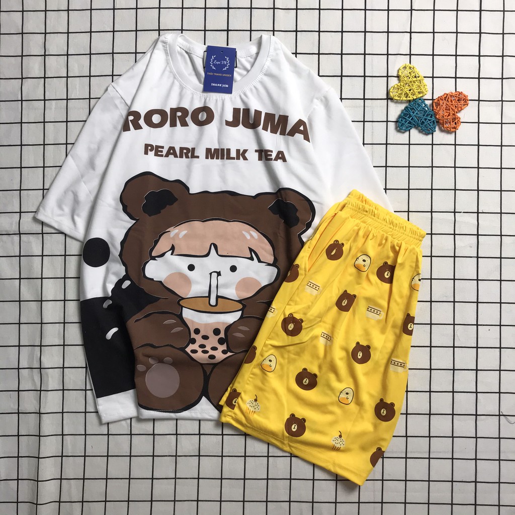 Đồ Bộ Hoạt Hình Unisex Tay Lỡ Gấu Roro Lapi VN, Đồ Bộ Cartoon, Freesize, Thun Cotton, Nam Nữ Đều Mặc Được