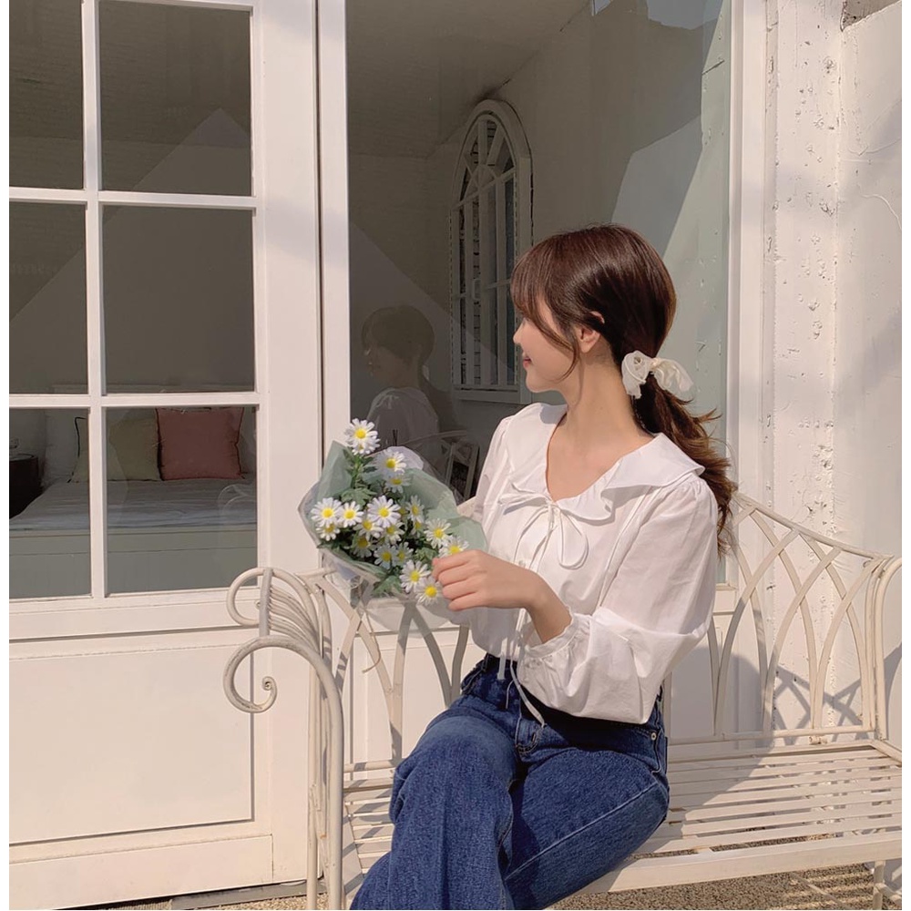 Áo Sơ Mi Trắng Dài Tay Phối Bèo Buộc Dây 49975