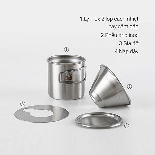 Bộ pha cà phê ngoài trời Inox 304 Made in TSUBAME phễu wave 155