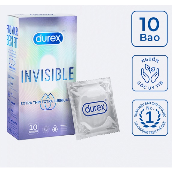 Bao cao su DUREX Invisible Extra Thin Sensitive 3 cái/10 cái (52mm, cực siêu mỏng)