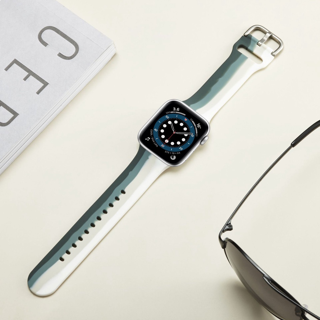 Dây đeo silicon màu cầu vồng thích hợp cho 45mm / 40mm / 42mm / 38mm /41mm / 44mm Apple Watch