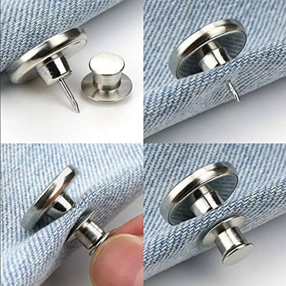 Set 4 Nút Kẹp Quần Jean / Quần Jean Bằng Hợp Kim Mỏng Có Thể Tháo Rời Tiện Dụng