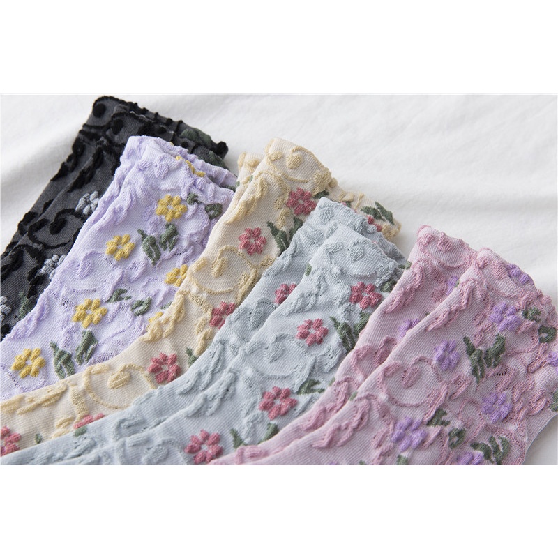 Vớ WAFNHA D243 ống cao vừa in hoa phong cách Hàn Quốc mới cho nữ