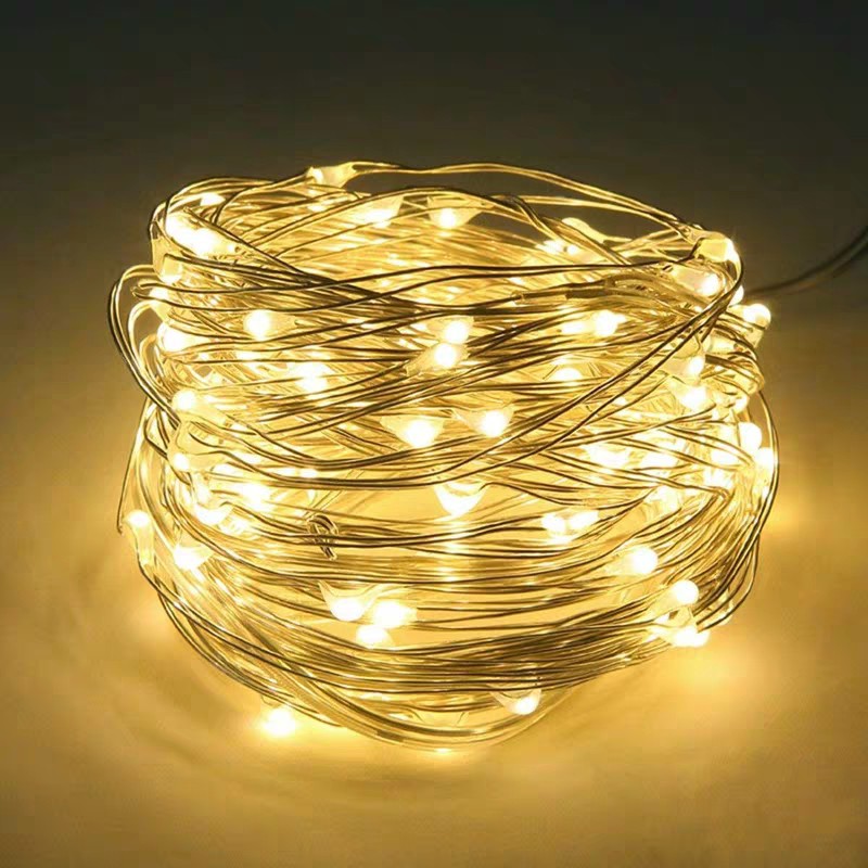 Dây đèn led đom đóm, dây đèn fairylight 3 Mét dùng pin màu vàng ấm