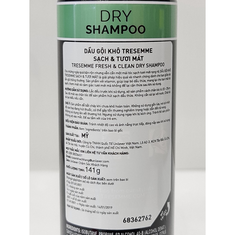 Dầu Gội Khô TRESemme Dry Shampoo 141g USA