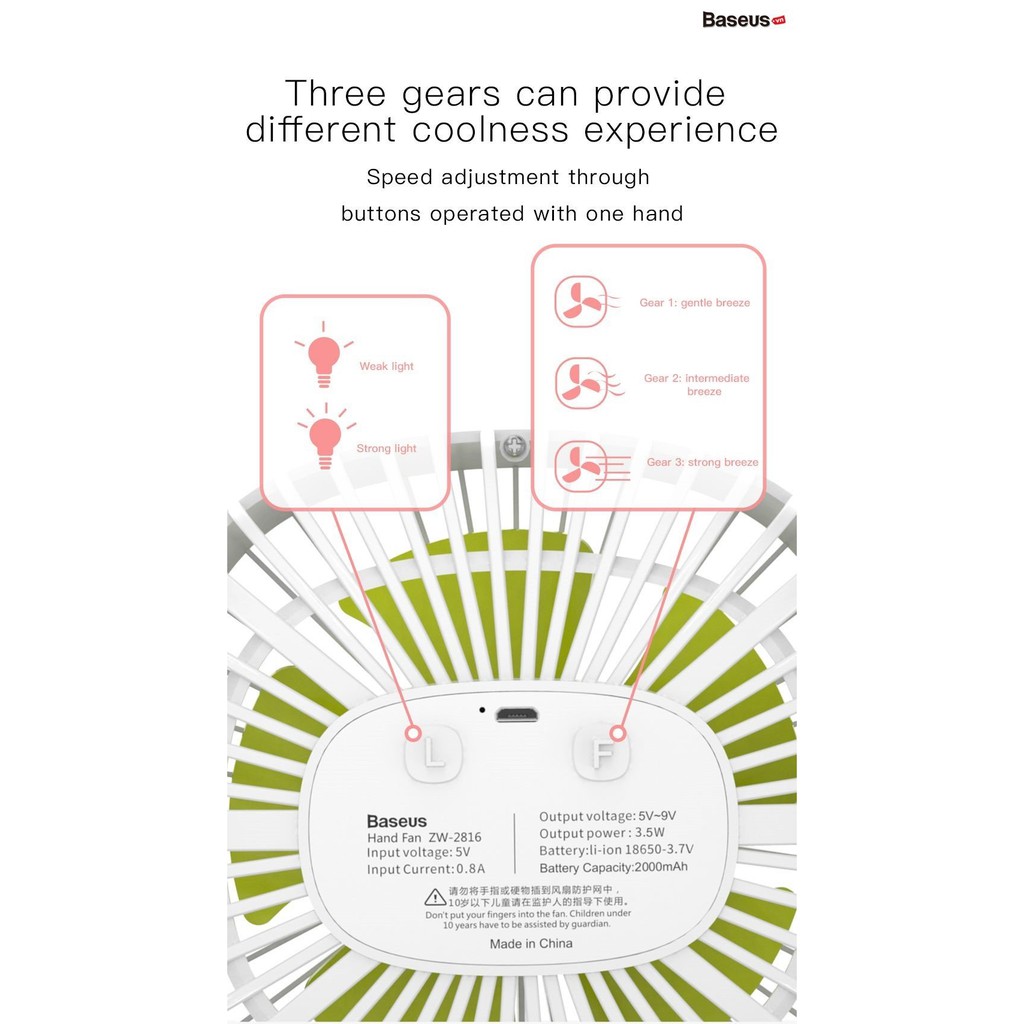 Quạt mini để bàn và kẹp bàn 3 tốc độ siêu mát chính hãng Baseus