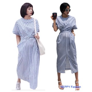 [Mã giảm 30k, 20k,12k, 5k đơn 0đ] Váy Maxi Xẻ Tà Có Túi sọc xanh form dài chéo eo Xinh Đẹp Neppy N1W129