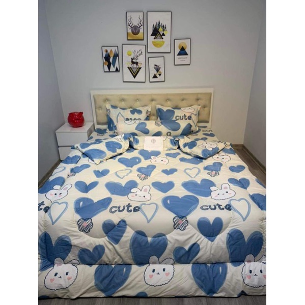 Bộ Chăn Phao 5 Món Ga Gối Poly loại 1 Chăn Bông Như Hình [Loại Bông Dày]