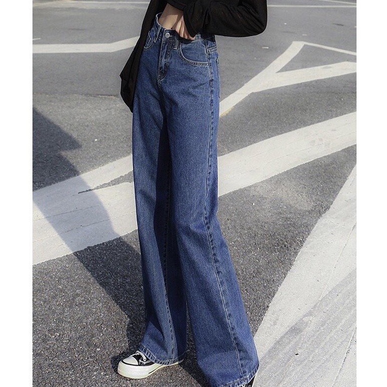 Quần Jeans Ống Rộng Màu xanh - Quần Ống Rộng Nữ Dáng Suông Jeans Lưng Cao Xưỡng May LT77 | BigBuy360 - bigbuy360.vn