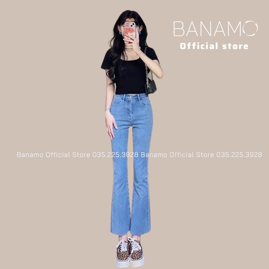 Quần bò jean ống loe thời trang Banamo Fashion jean loe 2 màu gấu tua rua 465