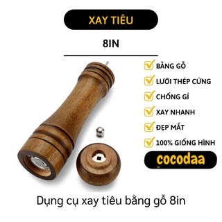 Dụng Cụ Xay Tiêu - Cối Xay Tiêu, Gia Vị Khô Bằng Gỗ 8inch Có Thể Điều Chỉnh Độ Mịn 8721 [FREESHIP]
